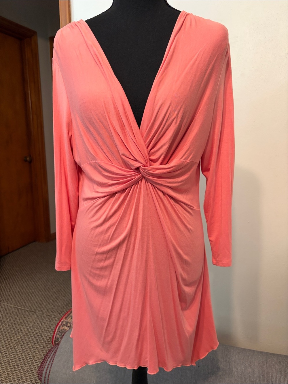 Boston Proper Coral Pink Twist-Front Tunic